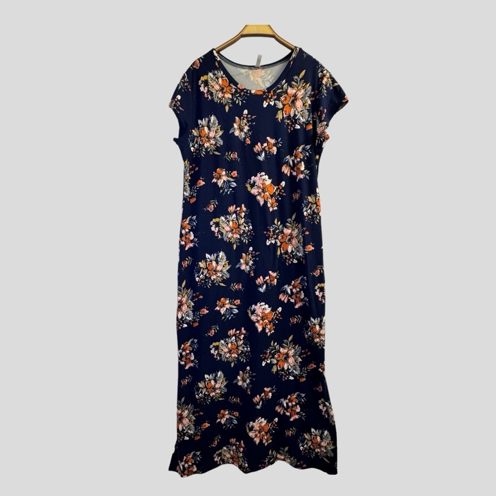 Active Pro Women's Dress Size 2X Blue Floral Crewneck Short Sleeves